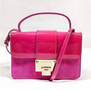 Auth Jimmy Choo Pink Patent Leather Suede 2way Rebel Crossbody Bag Preloved